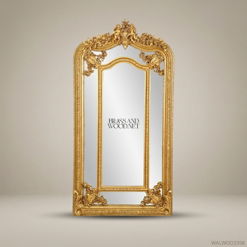 Louis XV Rococo Full-Length Floor Mirror – Gold Leaf Carved Wood Frame