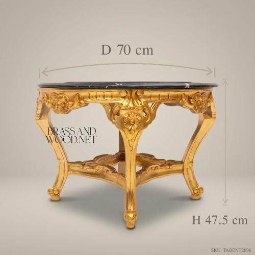 Louis XV Rococo Round Coffee Table – Gold Leaf & Black Marble