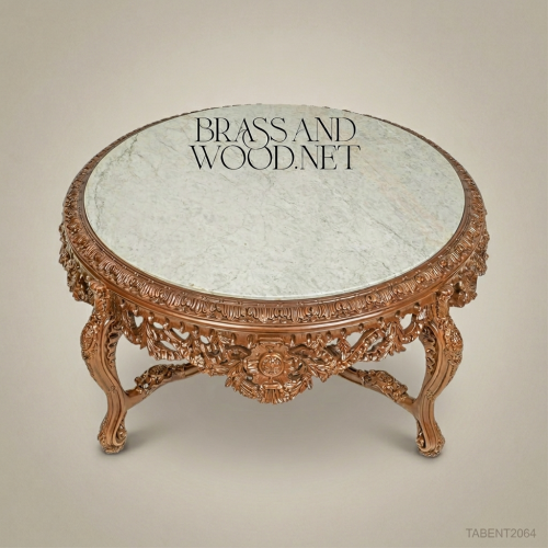 Louis XV Rococo Entryway Table – Hand-Carved Solid Wood with Marble Top