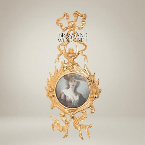 Louis XVI Brass Wall Frame with Bow Ribbon & Floral Swag Ornament