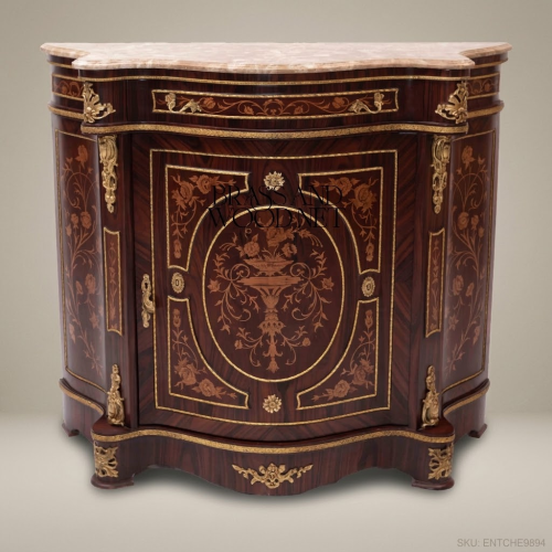 Louis XVI Marquetry Commode – Rosewood, Marble Top & Gilt Bronze Mounts