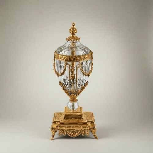 Louis XVI Neoclassical Brass & Crystal 3-Piece Mantel Clock Garniture Set with Swag Ormolu Mounts