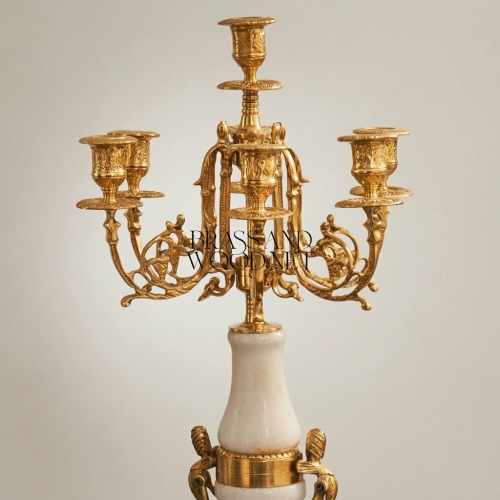 Louis XVI Neoclassical Brass & Marble 5-Arm Candelabra with Urn Column