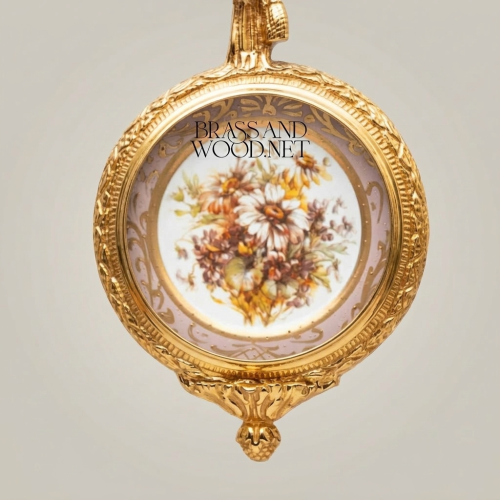 Louis XVI Neoclassical Brass & Porcelain Wall Frame - Ribbon Bow Crest with Floral Medallion