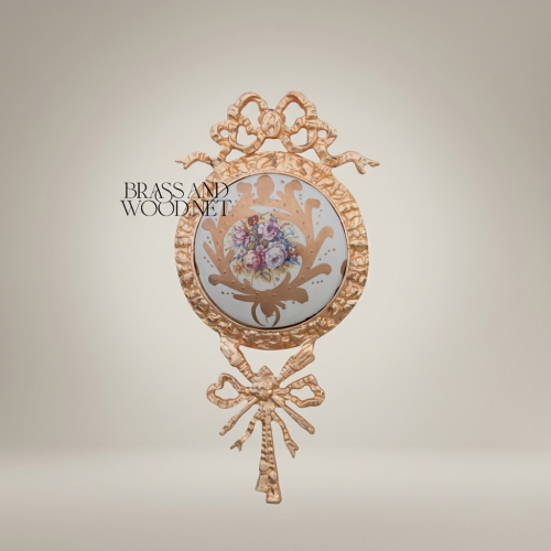 Louis XVI Neoclassical Brass Wall Medallion Bow Ribbon Hand-Painted Floral Ceramic Centre Brass and Wood Gold Front | Brass & Wood