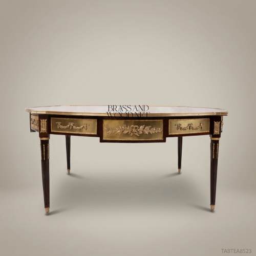 Louis XVI Neoclassical Coffee Table – Marquetry Top & Gilt Bronze Apron