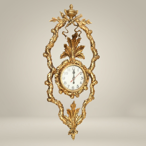 Louis XVI Neoclassical Gilded Cartel Wall Clock - Laurel Wreath & Acanthus Frame