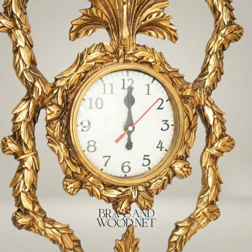 Louis XVI Neoclassical Gilded Cartel Wall Clock - Laurel Wreath & Acanthus Frame