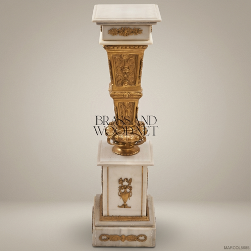 Louis XVI Neoclassical Marble & Gilt Bronze Pedestal Column