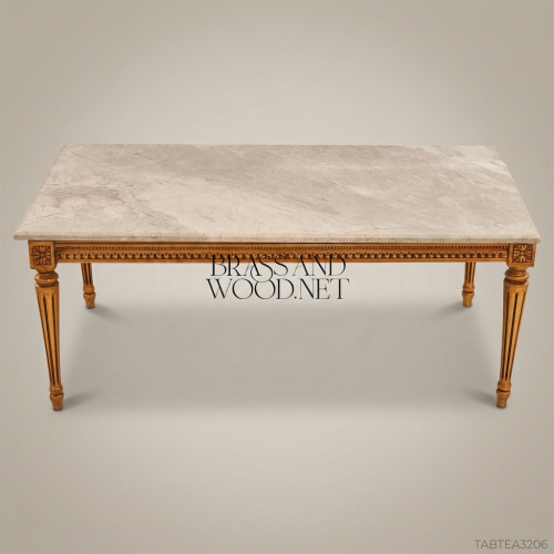 Louis XVI Neoclassical Tea Table – Gold Leaf Frame & Marble Top