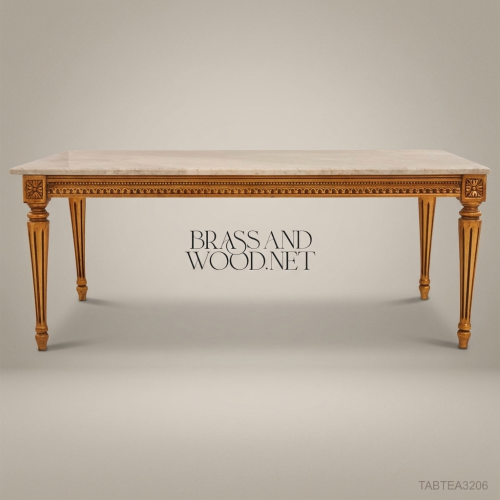 Louis XVI Neoclassical Tea Table – Gold Leaf Frame & Marble Top