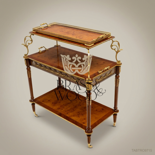 Louis XVI Neoclassical Three-Tier Tea Trolley | Burl Wood & Gilt Brass