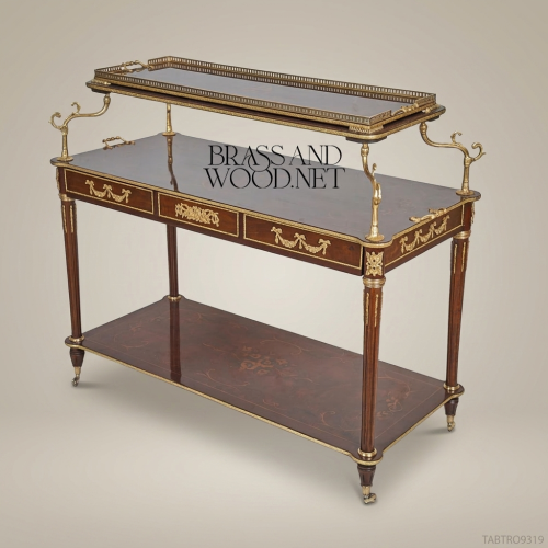 Louis XVI Neoclassical Tea Trolley | Mahogany & Antique Brass Marquetry
