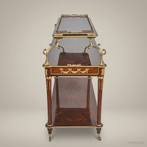 Louis XVI Neoclassical Tea Trolley | Mahogany & Antique Brass Marquetry