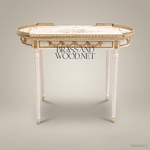 Louis XVI Nesting Service Tables | Ivory Lacquer & Hand-Painted Florals