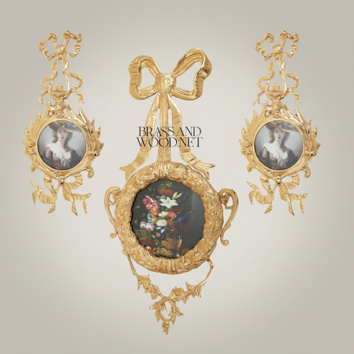 Louis XVI Rococo Handcrafted Brass Picture Frame Set with Ribbon Bow Crest and Acanthus Scrollwork - Brass and Wood Gold Front | Brass & Wood