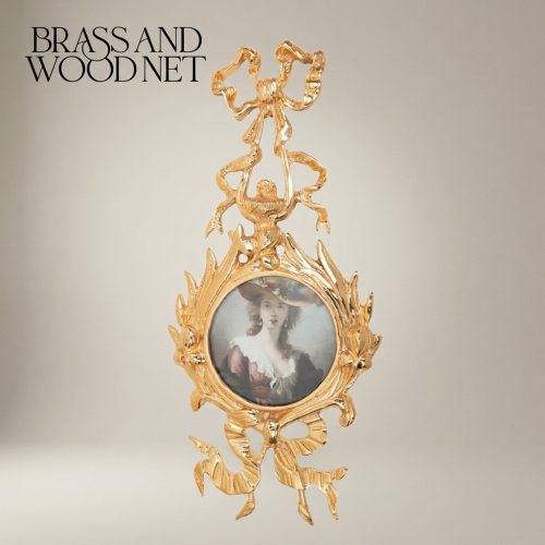 Louis XVI Rococo Handcrafted Brass Picture Frame Set with Ribbon Bow Crest and Acanthus Scrollwork - Brass and Wood Gold Front | Brass & Wood