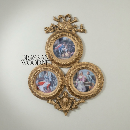Louis XVI Rococo Triple Round Wall Frame Set with Trumpet Crest & Acanthus Motifs