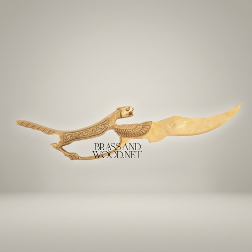 Mythological Winged Beast Brass Decorative Dagger Sculpture — Ancient Egyptian Feline Figure
