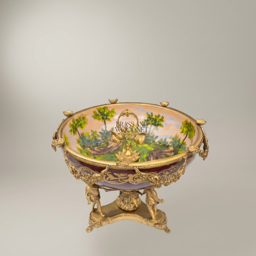 Napoleon III Porcelain Centrepiece Bowl with Figural Brass Putto Stand