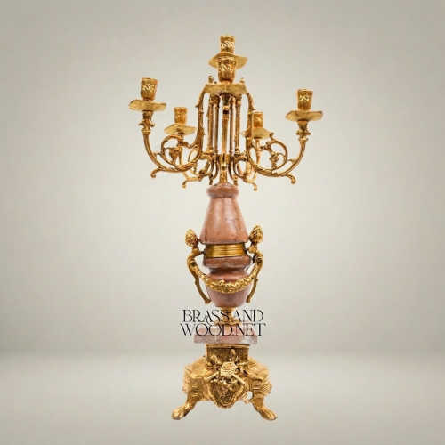 Neoclassical 5-Arm Candelabra with Rouge Marble Column and Ormolu Mounts