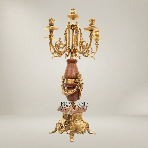 Neoclassical 5-Arm Candelabra with Rouge Marble Column and Ormolu Mounts