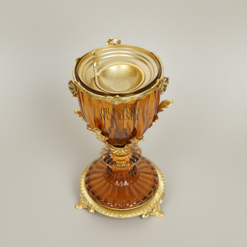 Neoclassical Amber Crystal Incense Burner with Acanthus Brass Mounts on Ornate Pedestal