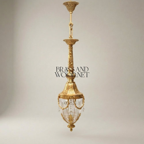 نجفة معلقة كلاسيكية على شكل مزهرية من النحاس والكريستال بزخارف أكاليل