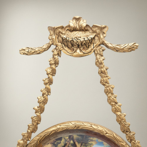 Neoclassical Brass Hanging Decorative Plate with Laurel Swag Frame & Court Scene Porcelain