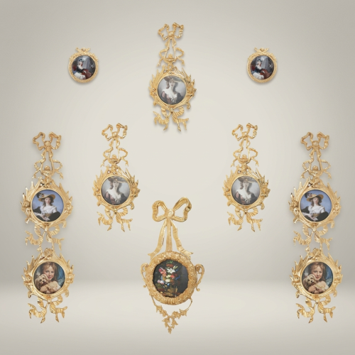 Neoclassical Brass Portrait Frame Set with Bow & Laurel Medallion Surround