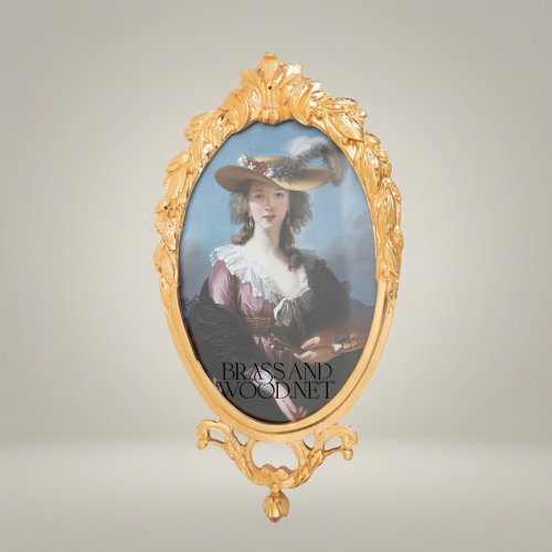 Neoclassical Brass Portrait Frame Set with Bow & Laurel Medallion Surround