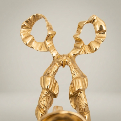 Neoclassical 5-Arm Brass Wall Sconce Ribbon Torch Motif Louis XVI Style Gold Front | Brass & Wood