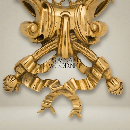 Neoclassical Two-Arm Brass Wall Sconce Ribbon Tassel Crystal Drops Candle Holder Brass and Wood Gold Front | Brass & Wood