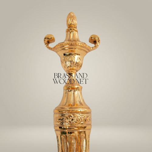 Neoclassical Handcrafted Brass Two-Arm Wall Sconce Urn Finial Acanthus Detail Brass and Wood Gold Front | Brass & Wood