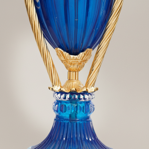 Neoclassical Cobalt Crystal Incense Burner with Foliate Brass Mounts & Tripod Stand