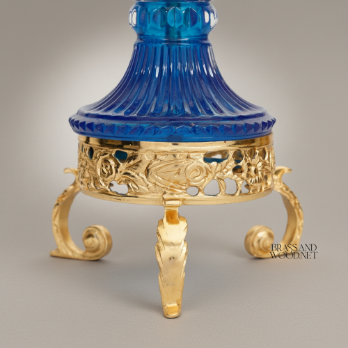 Neoclassical Cobalt Crystal Incense Burner with Foliate Brass Mounts & Tripod Stand
