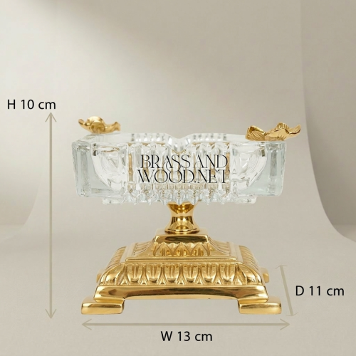 Neoclassical Crystal Ashtray with Floral Brass Base & Butterfly Finials