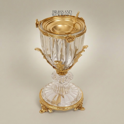 Neoclassical Crystal & Brass Incense Burner - Faceted Urn with Acanthus Mounts