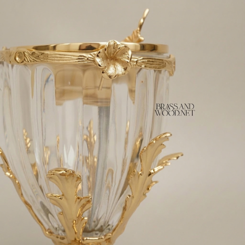 Neoclassical Crystal & Brass Incense Burner - Faceted Urn with Acanthus Mounts