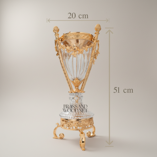 Neoclassical Crystal & Brass Incense Burner with Fluted Vase Body and Scroll-Footed Plinth