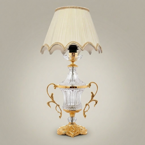 Neoclassical Crystal Urn Table Lamp with Twin Brass Handles
