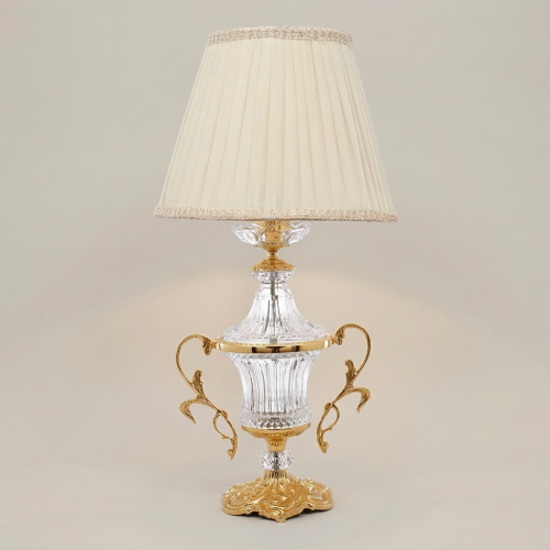 Neoclassical Crystal Urn Table Lamp with Twin Brass Handles