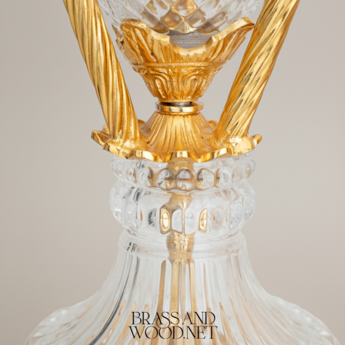 Neoclassical Diamond-Cut Crystal & Brass Incense Burner with Urn Form and Floral Swag Mounts