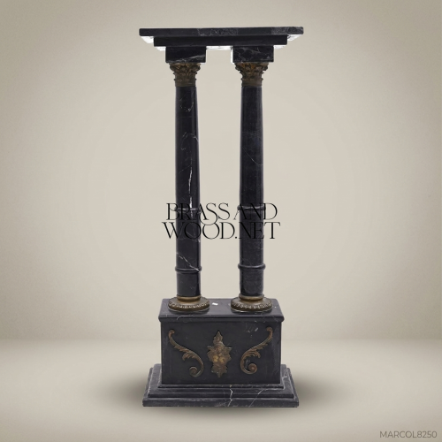 Neoclassical Double-Column Marble Pedestal with Antique Brass Capitals
