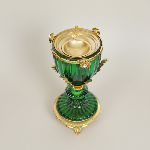 Neoclassical Emerald Crystal Censer with Ormolu Acanthus Mounts and Fluted Goblet Body