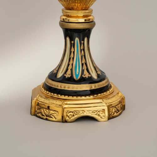 Neoclassical Empire Ceremonial Urn Vase on Pedestal with Gilt Swag & Floral Medallion