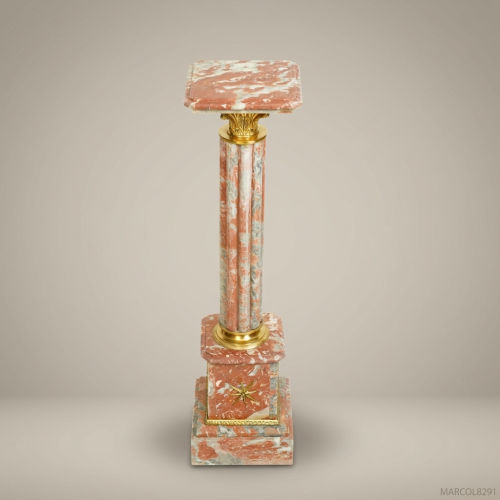 Neoclassical Fluted Marble Pedestal Column with Gilt Bronze Mounts