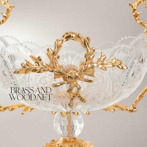 Neoclassical Hand-Cut Crystal & Brass 3-Piece Garniture Set with Laurel Wreath Mounts