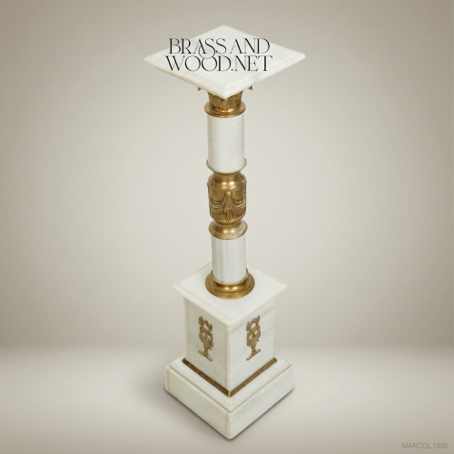 Neoclassical Marble & Brass Column Pedestal with Empire Ormolu Mounts