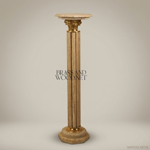 Neoclassical Marble Column Pedestal with Gilt Corinthian Capital